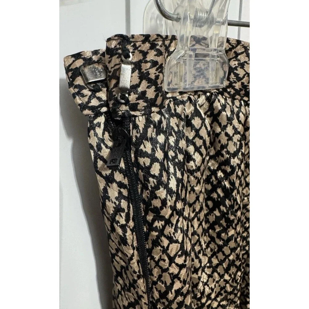 Vintage Hana Sung 2 Piece Dress Skirt And Top Size 16 Black And Tan Polyester